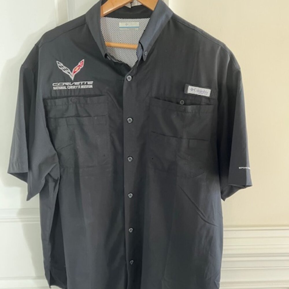 Mens Black Corvette Columbia PFG Tamiami Shirt-Size L